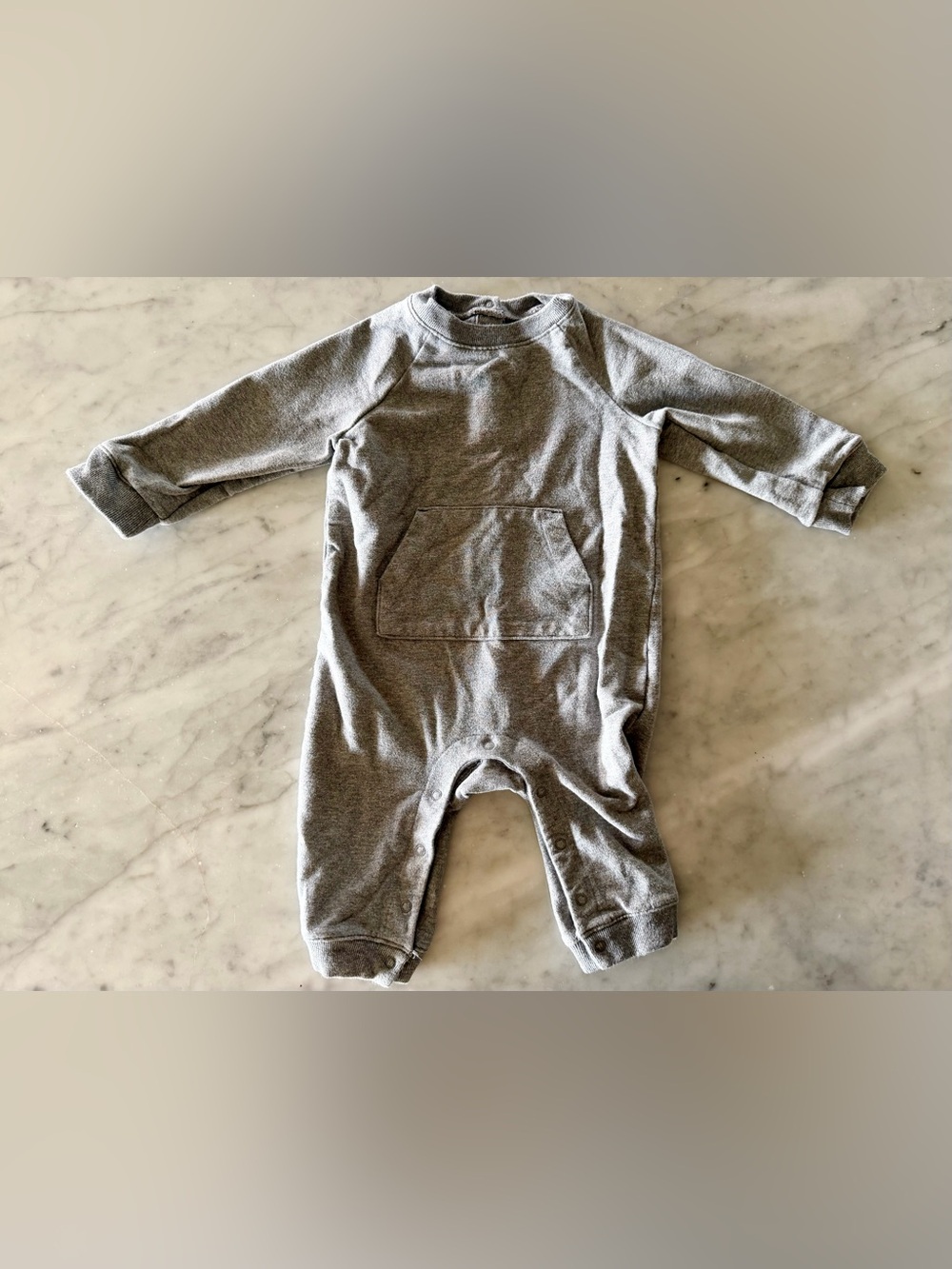 Primary Gray Long-Sleeve Baby One-Piece with Kangaroo Pocket